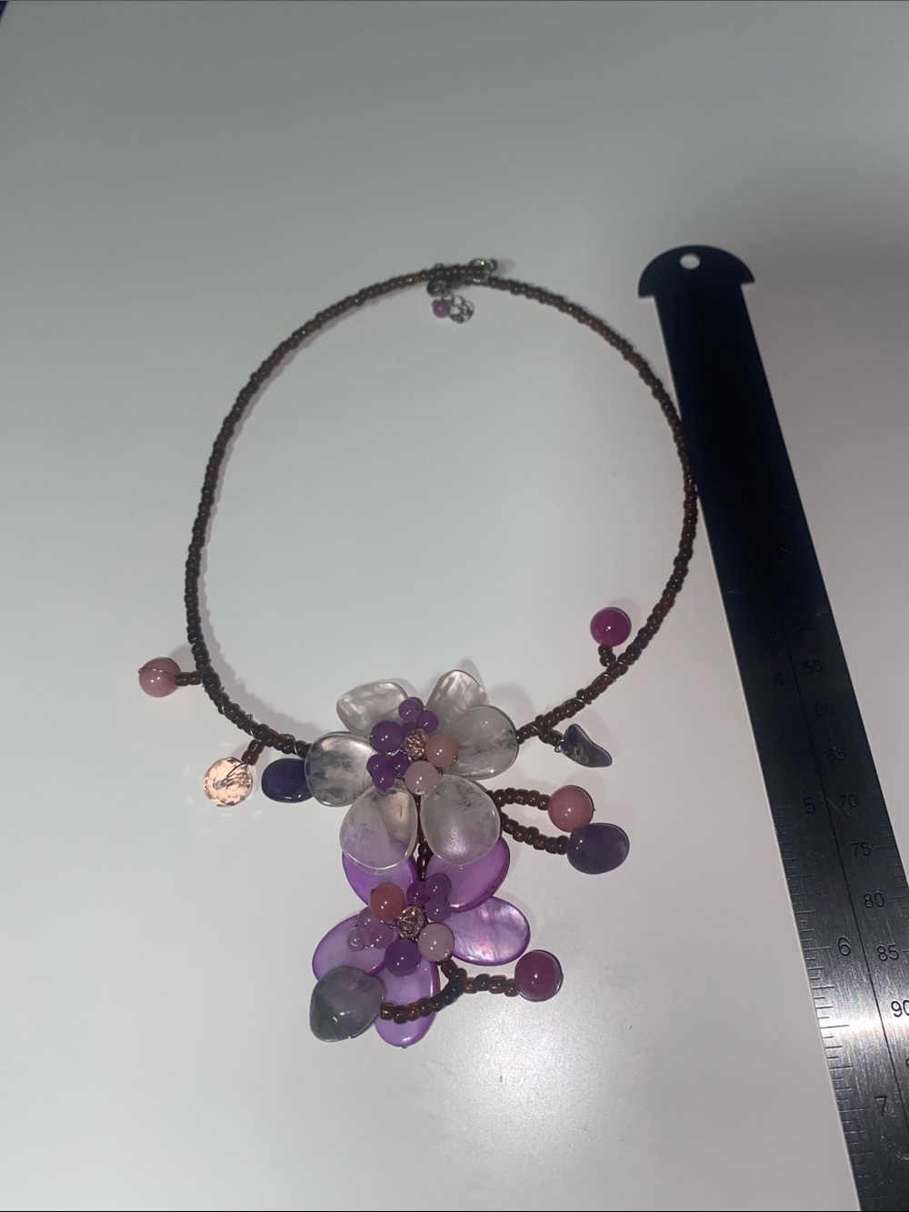 Handcrafted Purple Floral Bead Necklace - Women Jewelry - Picture 3 of 3